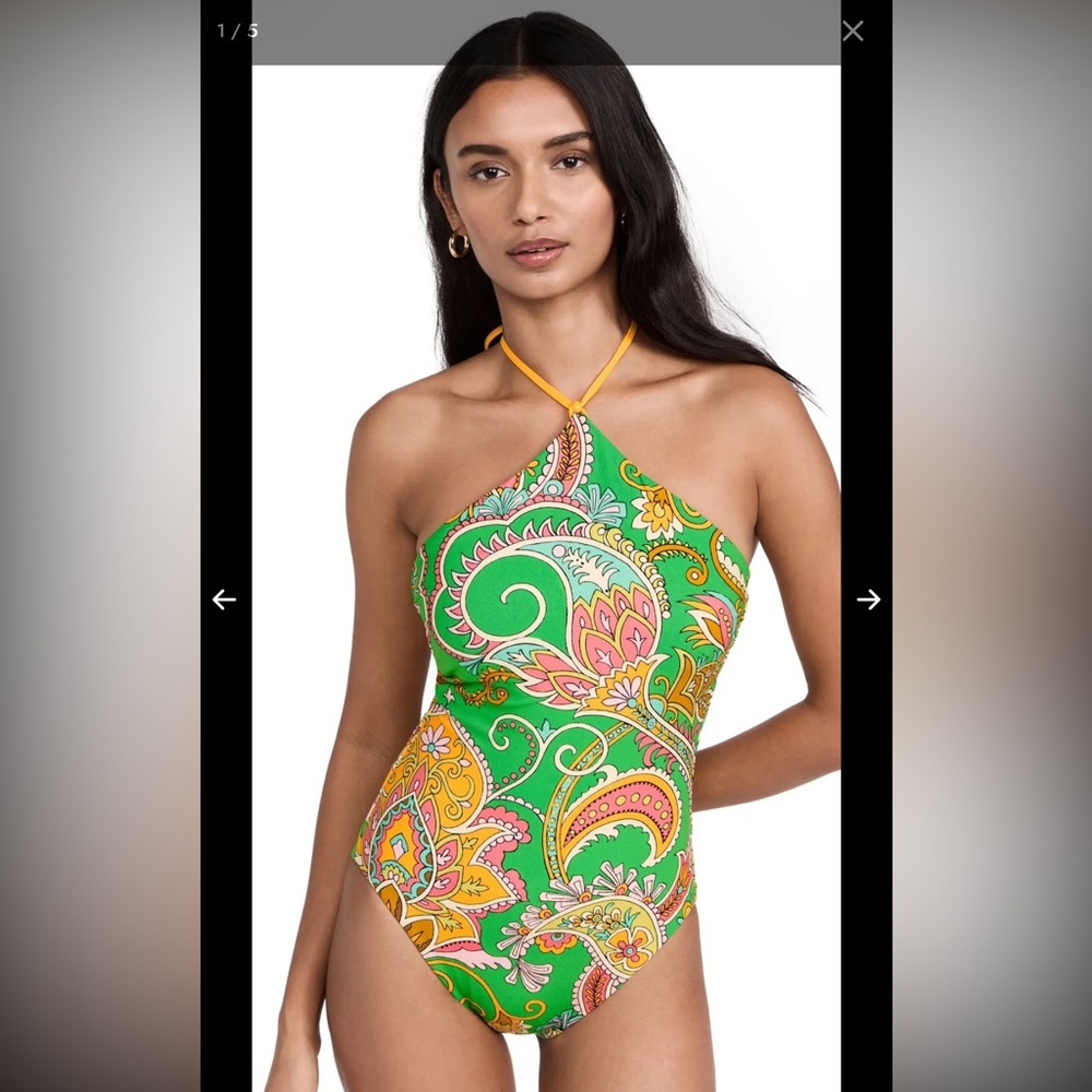 Alemais Green Paisley One-Piece Swimsuit with Yellow Ties